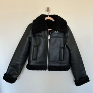 Mango Size M Cropped Black Faux Leather Jacket